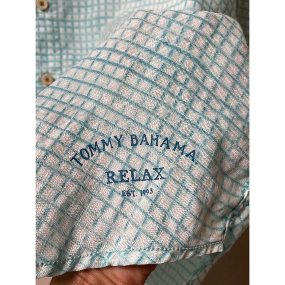 Tommy Bahama 100% Linen Turquoise Plaid Long Sleeve Shirt, Sz XXL - Picture 4 of 11